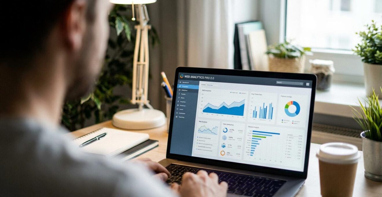 Vue par-dessus l'épaule d'une personne consultant un outil d'analyse web