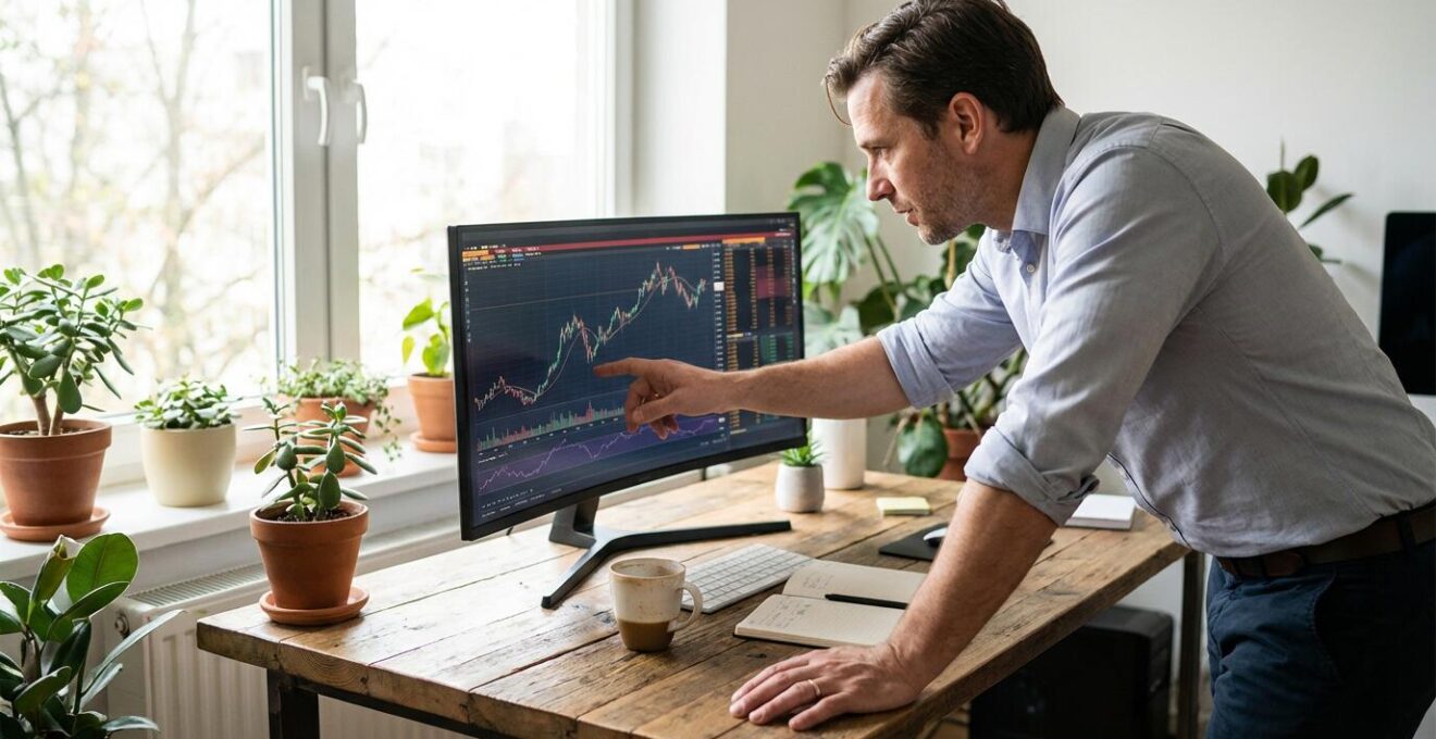 Consultant analysant des graphiques de performance web sur écran d'ordinateur